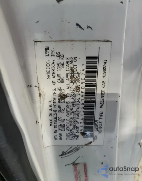 1997 Mitsubishi Eclipse Spyder Gs из США, поврежденный, VIN 4A3AX35G9VE090747